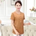 Áo thun cotton và vải lanh cho phụ nữ trung niên và già mùa hè Thời trang mới của mẹ áo sơ mi openwork trung niên 40-50 mẫu áo sơ mi cho người lớn tuổi Quần áo của mẹ