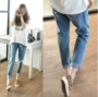 Quần jean nữ rộng 2019 xuân mới eo cao đã mỏng chín điểm mùa xuân học sinh quần ống đứng thẳng - Quần jean quần jeans nữ