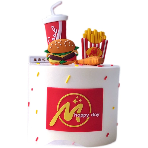 Запеченное торт декоративный орнамент гамбургер Fresh Fries Friess Soft Glue Plug -в мужской и женской радужной сети Rainbow Net Red Plug -In Set