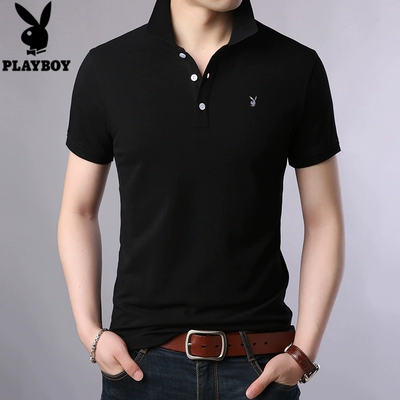 Playboy Mùa Hè Bông Ngắn Tay Áo T-Shirt Nam Casual Ve Áo Màu Rắn T-Shirt Thanh Niên Xu Hướng Polo Shirt áo nam Polo