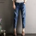 Phiên bản Hàn Quốc của bà bầu quần jeans chân harem rộng kích thước lớn thẳng giải trí dạ dày nâng bà bầu quần dài mùa xuân đồ bầu giá rẻ Phụ nữ mang thai quần / quần bụng
