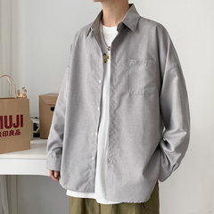 Shirt men's Korean version trendy, handsome and versatile men's casual top puffy, handsome and loose ins Hong Kong style long sleeves