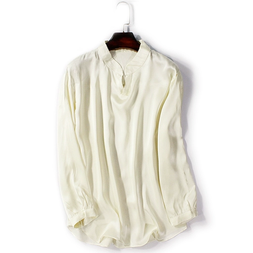 Шелковая рубашка, шелковый лонгслив, сексуальная футболка, большой размер, V-образный вырез, свободный крой