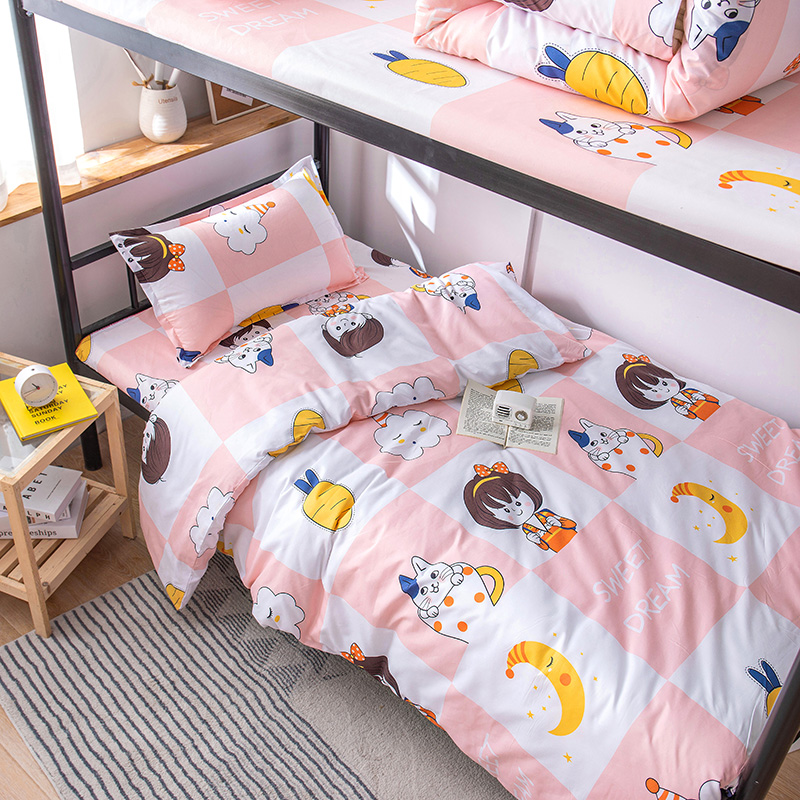 Pink Girlstudent dormitory Cartoon sheet Quilt cover Three piece set 1.2 Make the bed up and down staff dorm Single person Quilt cover 1.5 rice
