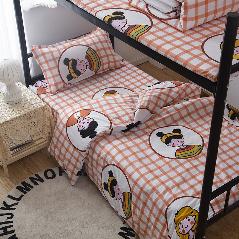 Claretstudent dormitory Cartoon sheet Quilt cover Three piece set 1.2 Make the bed up and down staff dorm Single person Quilt cover 1.5 rice