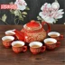 Wedding Jing Tea Cup Tea Set Set Cung cấp Lễ hội cưới cao cấp Cup Cup Hi Cup Trung Quốc Phong cách Red Tea Khay ấm trà - Trà sứ Trà sứ