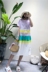 2018 mùa hè mới Hàn Quốc thời trang khảm màu sọc vòng cổ ngắn tay lỏng đoạn dài sen váy Sản phẩm HOT