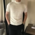 [Capricorn] 2018 mùa xuân mới 3D thủ công thiết kế của nam giới nửa cao cổ áo mỏng áo len T-Shirt ngắn tay áo