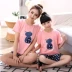 Mẹ và con gái đồ ngủ mùa hè mỏng ngắn tay bông cô gái nhỏ dịch vụ nhà Hàn Quốc nữ bé cậu bé lớn cha mẹ và con phù hợp với bộ jumpsuit hoạt hình cho bé và mẹ Cha mẹ và con