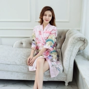 Áo choàng đẹp kích thước lớn áo choàng sexy áo tắm băng lụa ngắn tay nightdress Hàn Quốc phiên bản của phần mỏng áo choàng tắm người phụ nữ chất béo MM đồ ngủ