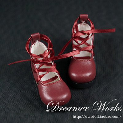 taobao agent BJD/SD doll shoes 4 points 3 points dark red ribbon shoes 1/3,1/4