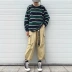 PUNIAMA Nhật Bản giặt kaki dây rút Quần xu hướng nhiều túi Quần công sở nam chín điểm dây rút quần harem đồ nam đẹp Crop Jeans