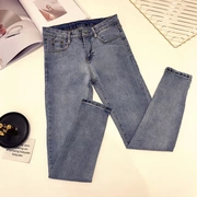 2018 mùa thu mới hoang dã cao eo jeans nữ sinh viên Slim chân mỏng quần chín điểm quần triều