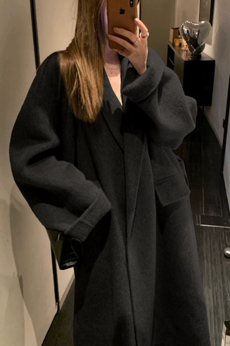 Стеганый длинный черный демисезонный ремень, шерстяное пальто, коллекция 2023, увеличенная толщина, средней длины, крой