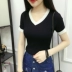 2018 mùa hè của phụ nữ tính khí mới hoang dã V-cổ đan ngắn tay áo Hàn Quốc phiên bản của màu sắc phù hợp với một nửa tay áo triều áo len đỏ Áo len cổ chữ V