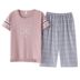 Bộ đồ ngủ hai mảnh ngắn tay ngực phù hợp với phụ nữ cotton mùa hè cộng với bà mẹ trung niên mập mạp gợi cảm không mặc áo ngực - Pyjama pijama nữ Pyjama
