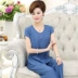 Mẹ đồ ngủ mùa hè của phụ nữ cotton và linen ngắn tay trung niên mỏng ladies tuổi trung niên mẹ-in-law nhà dịch vụ phù hợp với