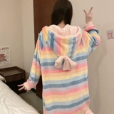 Коралловая бархатная демисезонная японская брендовая пижама, радужный милый фланелевый длинный банный халат, комплект