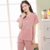 Mùa hè ngắn tay nữ đồ ngủ mùa hè của phụ nữ phim hoạt hình tinh khiết bông dịch vụ nhà phù hợp với cộng với phân bón XL đồ ngủ pyjama nam Bộ Pajama