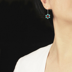 Серьги 素元 绿松石精致手工小花耳环女 原创设计师手工纯银首饰饰品