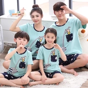 Bộ đồ ngủ mùa xuân và mùa thu mùa hè một gia đình của ba Hàn Quốc ngắn tay bông cha mẹ-con mặc để tăng trẻ em của mẹ và con dịch vụ nhà phù hợp với