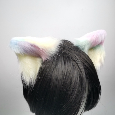 taobao agent Original design hand -made rainbow plush cat ear hair clip Simulation animal ear colored foxes pinch KC hair hoop