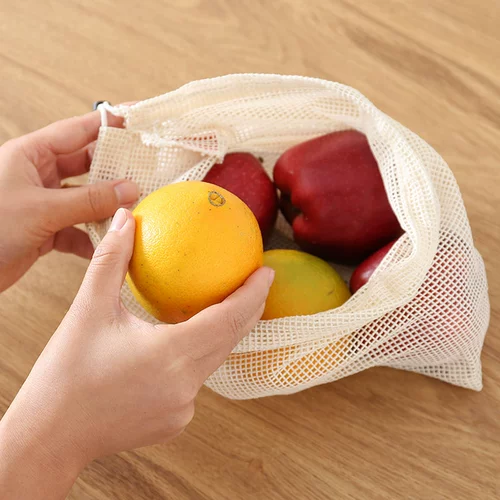 Экологичная хлопковая фруктовая сетчатая сумка, дышащий тканевый мешок, система хранения, на шнурках