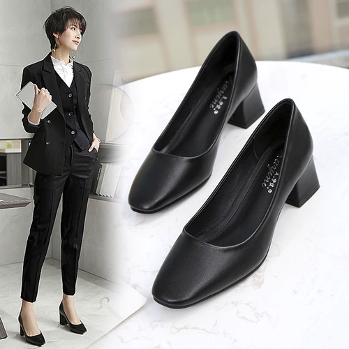 Черная обувь, летняя униформа медсестры, классический костюм, туфли