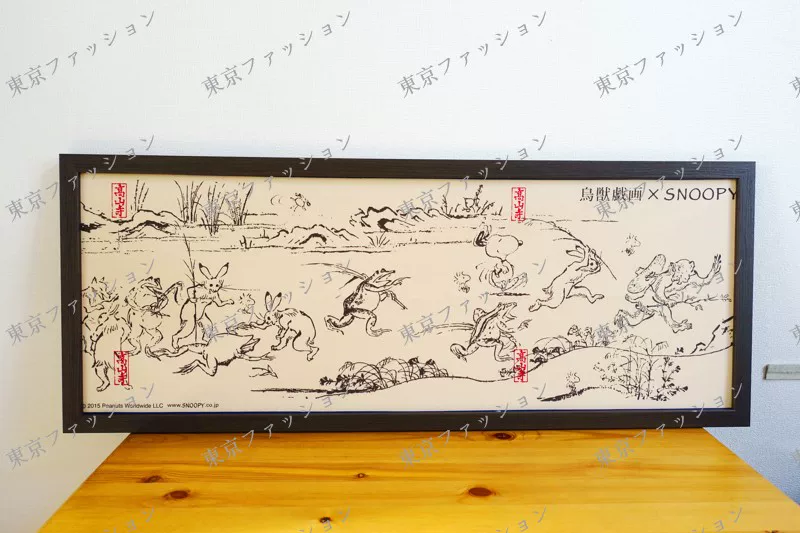 [特价日本制直邮SNOOPY史努比日式装饰画木框画鸟兽戏画浮世绘300]