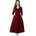 Váy lụa cổ chữ V màu đỏ 2019 mới nổi tiếng của phụ nữ khí chất siêu eo eo thon lụa - Váy eo cao Váy eo cao