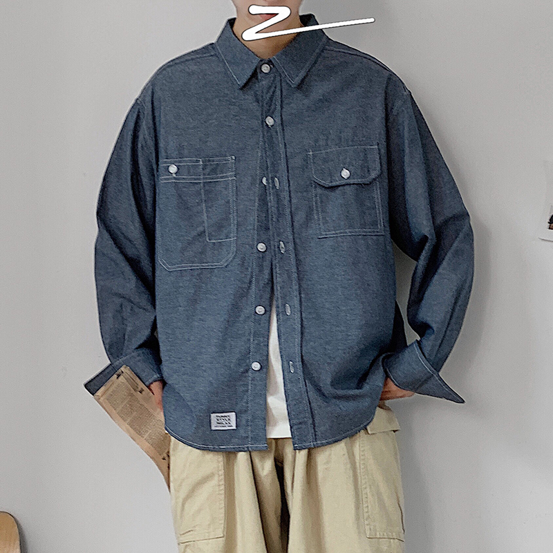 American style retro long sleeve denim shirt men 2020 new autumn Japanese fashion denim shirt work clothes