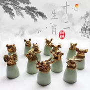12 rượu vang Hoàng Đạo kính rượu vang gốm động vật nhỏ đầu hộ gia đình rượu vang trắng cup cao cấp tea cup tea hộp quà tặng bộ