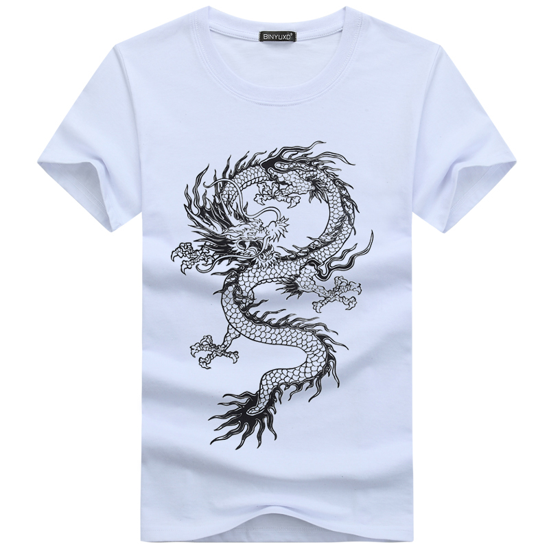 Whitenew pattern personality Chinese style Dragon printing Crew neck man Short sleeve T-shirt easy Big size cotton summer Fat guy men's wear Tide t