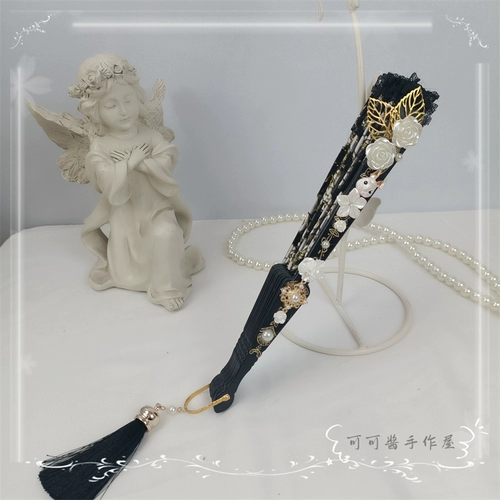 Оригинальный древний стиль Palace Hot Gold Fan Fan Cool Lolita Found Fan Fan Baroque Rose Elegant Cla великолепная кисточка