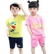 Trẻ em ngắn tay phù hợp với mùa hè mới chàng trai và cô gái cotton trẻ em của bé giải trí thể thao ngắn tay phù hợp với thủy triều