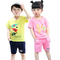 Trẻ em ngắn tay phù hợp với mùa hè mới chàng trai và cô gái cotton trẻ em của bé giải trí thể thao ngắn tay phù hợp với thủy triều quần áo trẻ em cao cấp