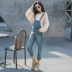 Quần yếm denim dành cho bà bầu. Mùa xuân mới thủy triều mẹ jumpsuit thời trang Hàn Quốc quần lửng nhỏ - Phụ nữ mang thai quần / quần bụng