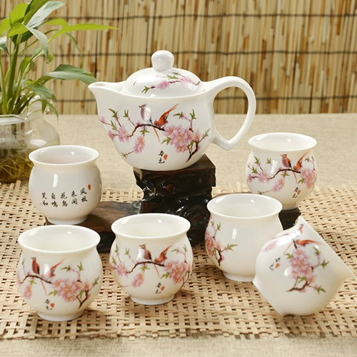 Чашка, заварочный чайник, красный (черный) чай, чайный сервиз, двухэтажный сине-белый комплект