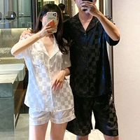 Летняя тонкая шелковая пижама для влюбленных, ретро осенний комплект подходит для мужчин и женщин, короткий рукав, большой размер, длинный рукав
