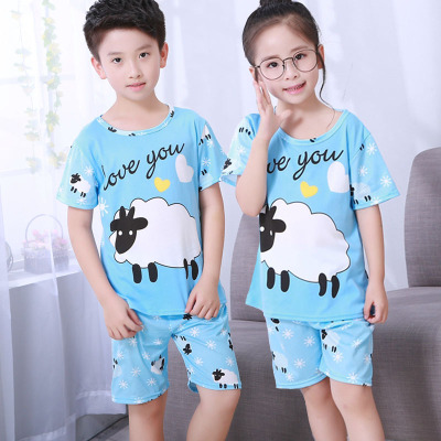 Milky WhiteLong sleeve children pajamas summer baby suit male girl pure cotton Spring and Autumn Thin boy Zhongda Tong leisure wear