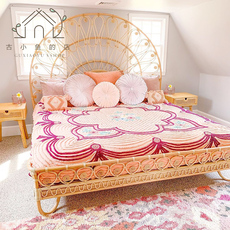 спальня из ротанга 古小鱼 北欧藤编床ins东南亚藤编藤艺家具民宿酒店客栈双人床藤床