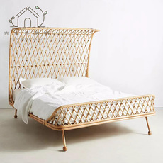 спальня из ротанга 北欧藤艺藤床东南亚民宿卧室1.8米双人床ins实木天然印尼藤编家具