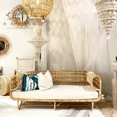 Диван из ротанга 古小鱼 北欧藤编沙发藤椅茶几组合轻奢简约单双三人印尼真藤沙发