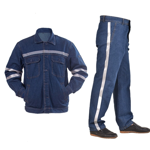 Хлопковый джинсовый комплект, комбинезон, светоотражающие демисезонные штаны для работы