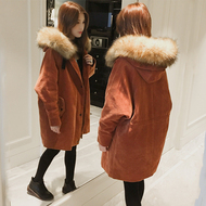 Chic mùa đông vải to sợi áo khoác nữ phần dài bông phù hợp với lớn cổ áo lông thú sinh viên lỏng Hàn Quốc dày độn coat hood áo gile lông vũ uniqlo nữ