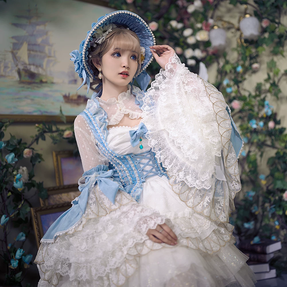 [Юпaн] Ripalbella синий LOLITA платье с юбкой LO Tower Flower Marry CLA платье