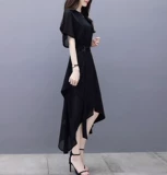 Платье, приталенная длинная юбка, черная шифоновая мини-юбка, 2019, средней длины, короткий рукав