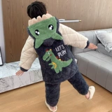 Динозавр для мальчиков, демисезонная детская фланелевая стеганая флисовая коралловая бархатная пижама, подходит для подростков