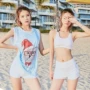 Áo tắm thể thao nữ bikini bikini ba mảnh áo bảo thủ Sinh viên Hàn Quốc phẳng góc giảm béo áo tắm mùa xuân - Bikinis ao tắm