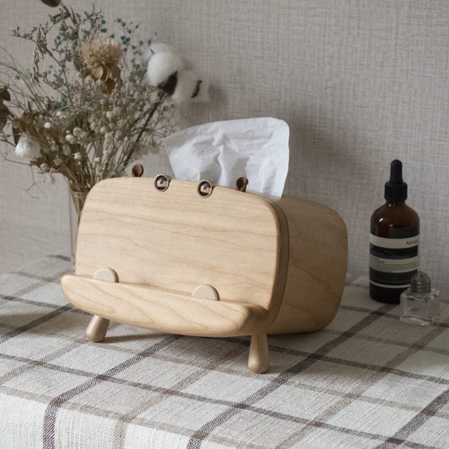 Универсальные салфетки, держатель для телефона, настольный туалетный столик из натурального дерева, бегемот